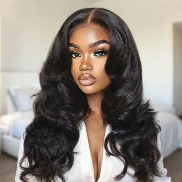 StayLock Body Wave Wig 7x5 Lace Glueless Snug Fit with Curtain Bangs ...