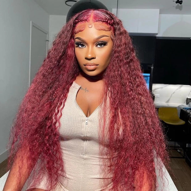Flash Sale 13*4 4*4 Deep Wave 99J Burgundy Curly Wig Frontal Wigs Ashimary Virgin Hair Front Wigs