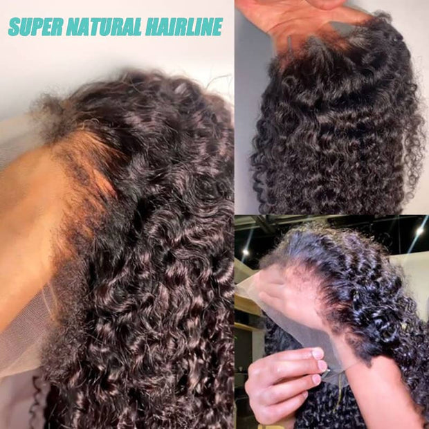 4C Natural Edges Curly Hair Transparent HD Lace Frontal Water Wave Hair Wig