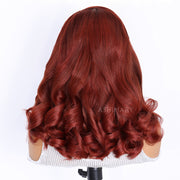 Reddish Brown Pre-Styled Body Wave Glueless Layer Wavy Bob Wig Transparent Lace Ready To Go Wigs
