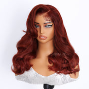 Reddish Brown Pre-Styled Body Wave Glueless Layer Wavy Bob Wig Transparent Lace Ready To Go Wigs