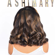Honey Brown Highlight Pre-Styled Bouncy Body Wave Ready To Go Glueless Layer Wavy Bob Wig With Baby Hair