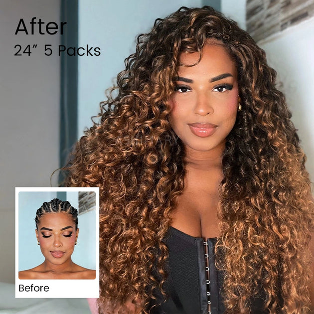 Water Wave Crochet Hair Brown Ombre Machine Made Feather Crochet Human ...