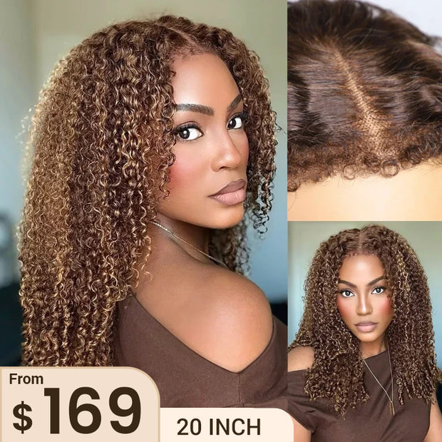 Blonde Highlight Kinky Curl Wig with 4C Edges 7x5 Lace  display picture 3