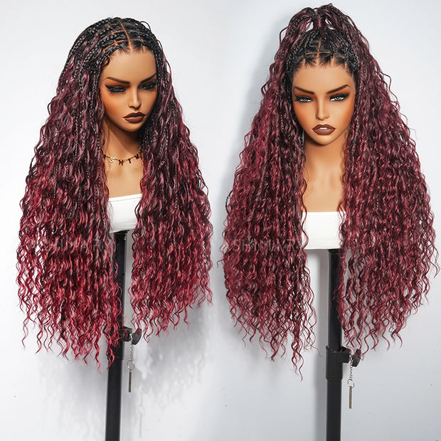 Invisi Strap Full Lace Knotless Boho Curls Braided Long Wig Pre-braid Lightweight Super Natural Scalp