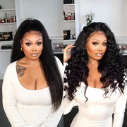 Flash Sale 4C Edges Hairline Kinky Straight 6x4.5 Pre-Cut Lace & 4x4/13x4/13x6 HD Transparent Lace Front Wig With Baby Hair