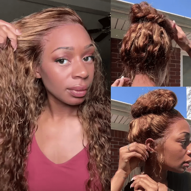 Flash Sale Invisi-Strap Snug Fit 360 HD Transparent Lace Water Wave Wig P4/27 Highlight Ombre Color Pre Plucked Hair