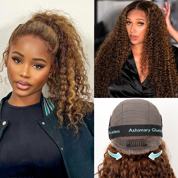 Flash Sale Invisi-Strap Snug Fit 360 HD Transparent Lace Water Wave Wig P4/27 Highlight Ombre Color Pre Plucked Hair