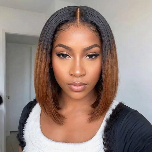 Razor Sharp Sleek Bob Wig 2x6 Lace Glueless Double Drawn Human Hair ...