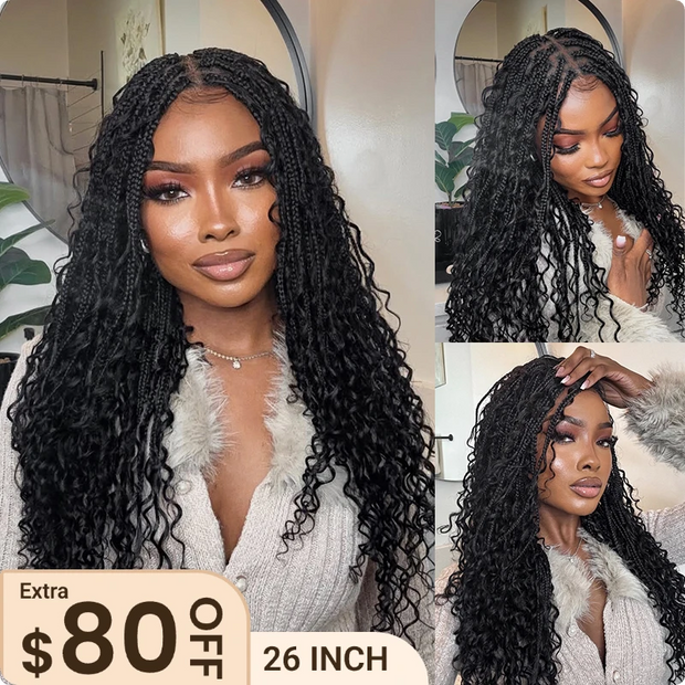 Invisi Strap Full Lace Knotless Boho Curls Braided Long Wig Pre-braid Lightweight Super Natural Scalp