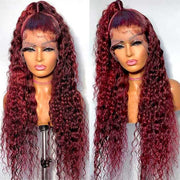 Deep Wave 99J Burgundy Curly Lace Frontal Human Hair Wig