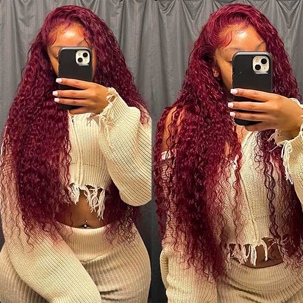 Flash Sale 13*4 4*4 Deep Wave 99J Burgundy Curly Wig Frontal Wigs Ashimary Virgin Hair Front Wigs