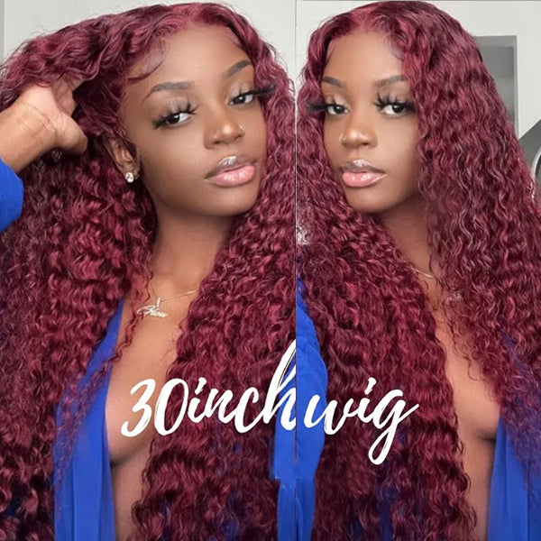 Flash Sale 13*4 4*4 Deep Wave 99J Burgundy Curly Wig Frontal Wigs Ashimary Virgin Hair Front Wigs