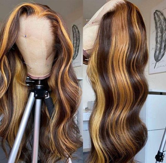 Brown Highlight Body Wave Wigs 4x4/13*4/13*6 Human Hair Lace Wigs Ashimary Hair