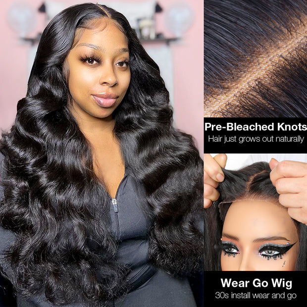 Glueless Wear & Go 13X4 HD Lace Body Wave Pre Cut Lace Ready To Wear Wig With Pre Bleached Knots & Plucked Hairline