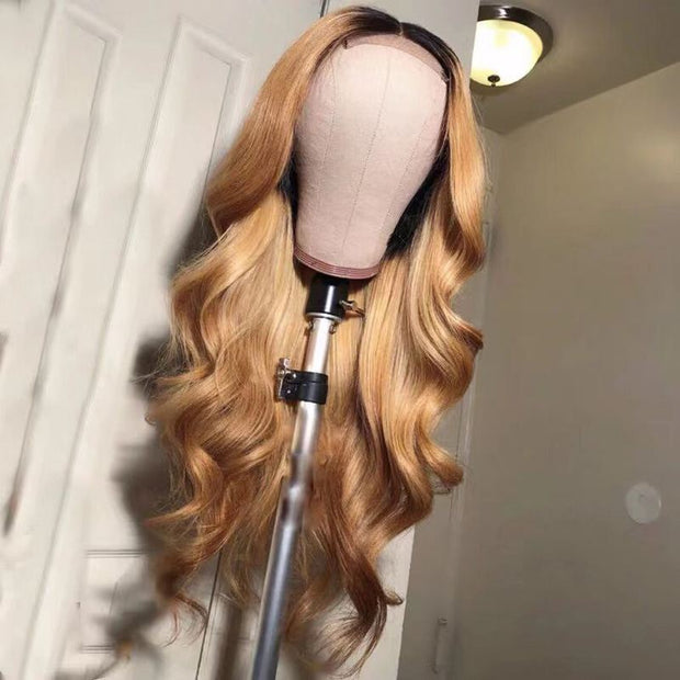 T1b/27 Ombre Honey Blonde Color Body Wave 13*4 13*6 Lace Front Pre-plucked Human Hair Wigs