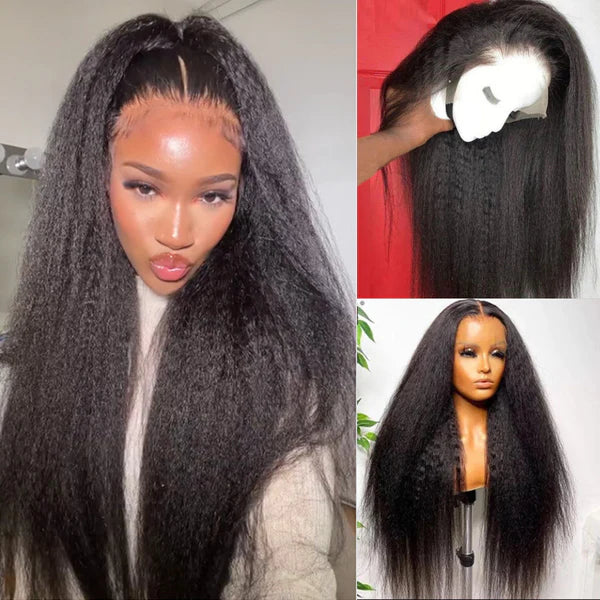 Flash Sale 4C Edges Hairline Kinky Straight 6x4.5 Pre-Cut Lace & 4x4/13x4/13x6 HD Transparent Lace Front Wig With Baby Hair