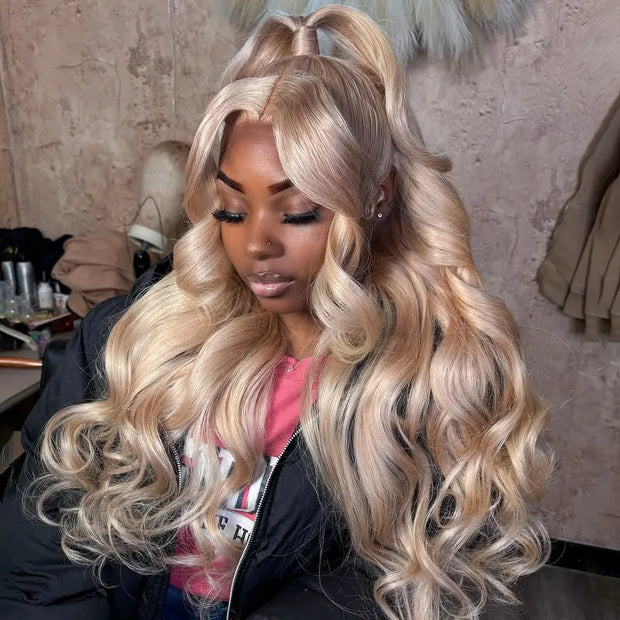2 Wigs Set | 13x6 Full Lace Straight Wig with Pre-cut Lace + 13x4 Lace Transparent Ash Blonde Bouncy Body Wave Wig