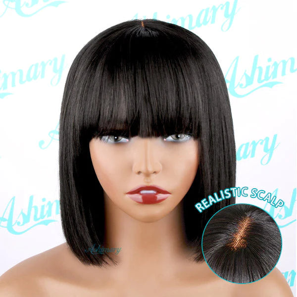 Flash Sale Realistic Look Wear & Go Glueless Bob Wig With Bangs Human Hair Wig