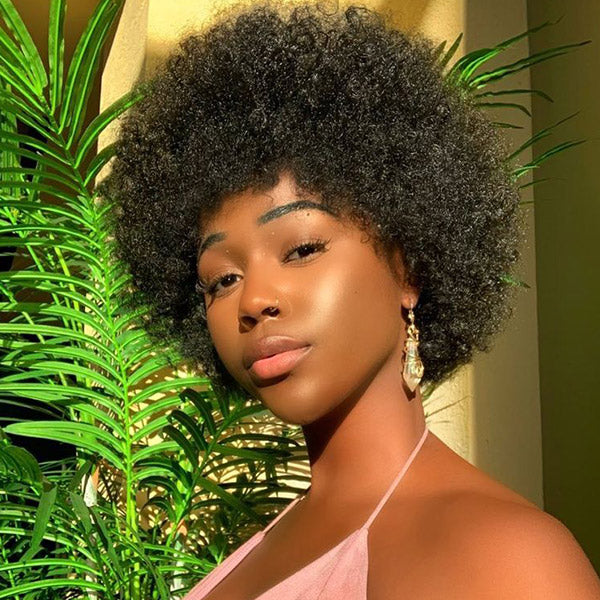 Flash Sale Ashimary Glueless Short Curly Afro Fluffy Wig Full Machine Natural Black Color