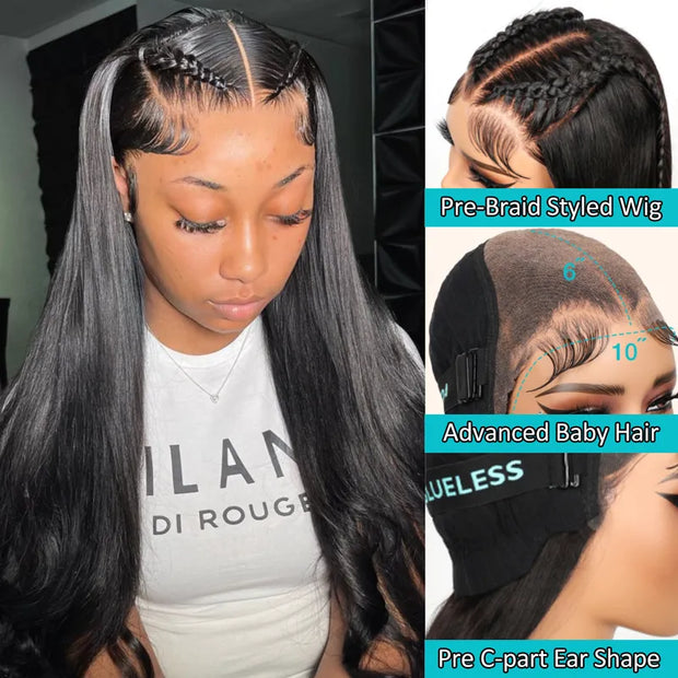 Braid & Advance Baby Hair Glueless 10x6 Lace Frontal Put On & Go Pre Everything Human Hair Wig