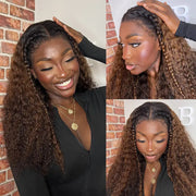 Ashimary 4C Edges Ombre Brown Deep Wave Kinky Edges 13x4 Transparent Lace Front Wig 100% Human Hair