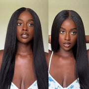Ashimary 13x4 Glueless Transparent Lace Black Yaki Straight Silk Press Wig