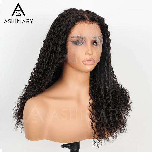 Ashimary Coily 13x6 Full Skin Lace Frontal Parting Max Pre-Bleached & Pre-Styled Finger Coils Wig Face Farming Natural Look Human Hair