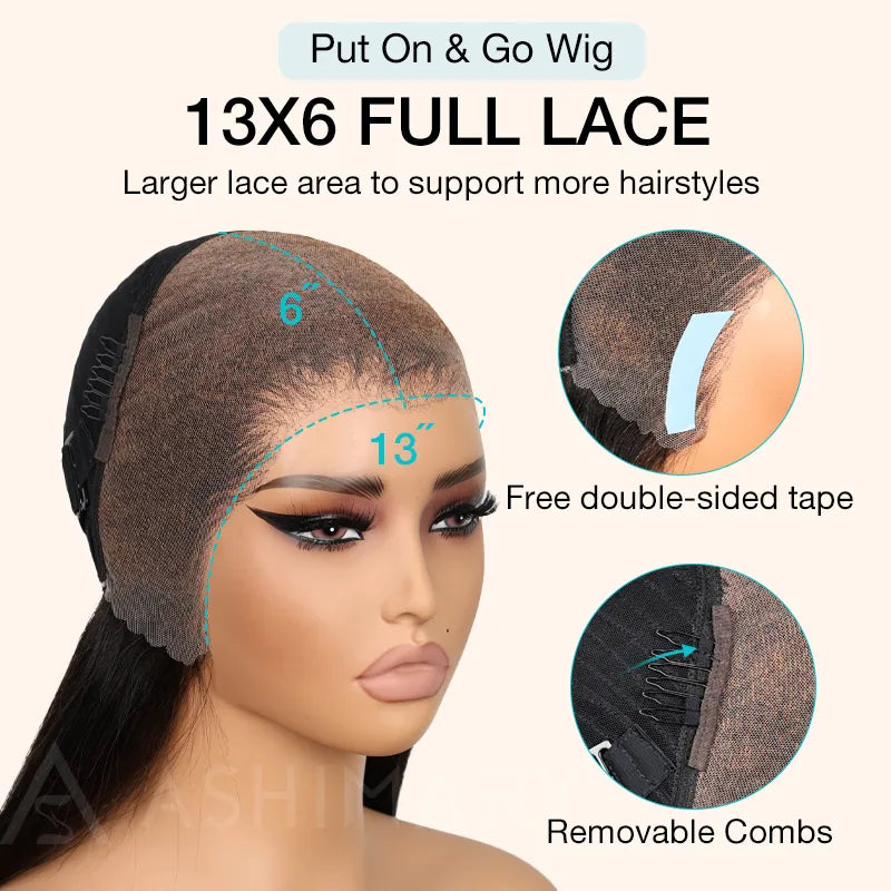 Ashimary Pull Go 13x6 Full Wig Half Braid Straight