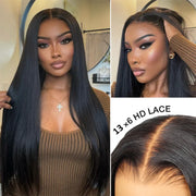 Flash Sale 24"=$99 Lace Front Glueless Wig Natural Black Human Hair Wigs