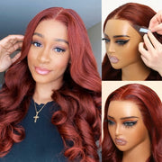 Upgrade Reddish Brown Body Wave Invisi-Strapa??Laid Flat 360 Skin Lace Frontal Pre-Bleached Knots Put On & Go Wig