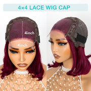 99J Burgundy Face Framing Blow Out Layers Cut Shoulder Length 4x4 Lace Frontal Straight Bob Wig Human Hair