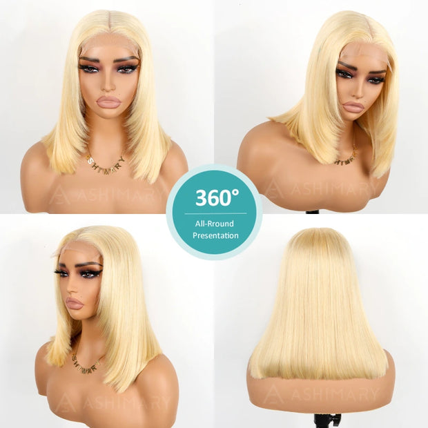 Layered Cut 613 Blonde Bob Wig 5x5 Transparent Lace Skin Melt Lightweight Fashion