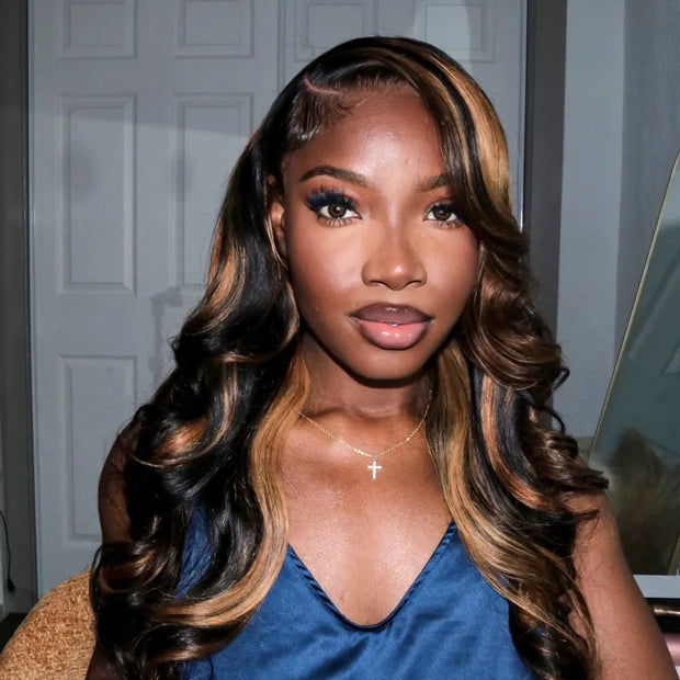 Ashimary 13x4 Lace frontal straight thick wig with highlight body wave wig $1 for a wig