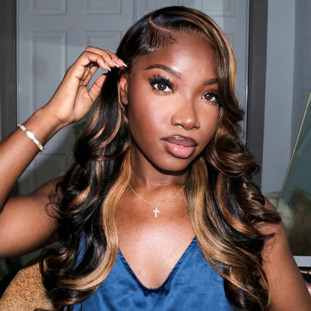 Ashimary 13x4 Lace frontal straight thick wig with highlight body wave wig $1 for a wig