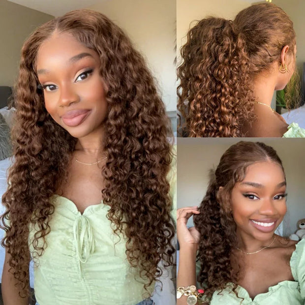 Extra 70% OFF| Chocolate Brown Water Wave Invisi-Strap Snug Fit 360 Skin Lace Wig Pre-Cut Lace  & Pre-Bleached Knots Cozy Glueless Wig Ashimary Human Hair