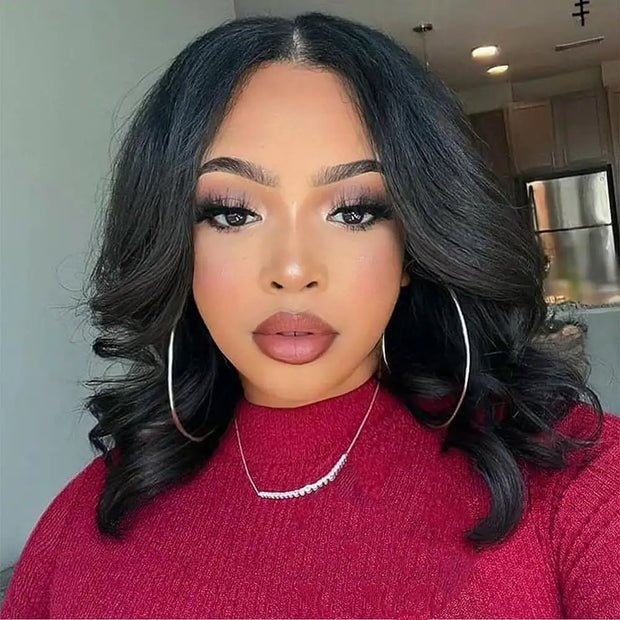 Face Framing Layers Cut Shoulder Length 4x4 Lace Frontal Wig Salon Hairstyles Body Wave Human Hair