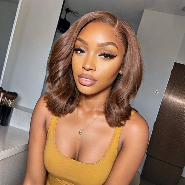 Pre Styled Salon Hairstyles #4 Chocolate Brown 6x4.5 Lace Closure Bob Wig Human Hair