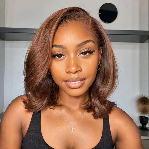 Pre Styled Salon Hairstyles #4 Chocolate Brown 6x4.5 Lace Closure Bob Wig Human Hair