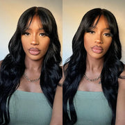 Ashimary Clip In Curtain Bang Hairstyles with Temples Melt Lace Natural Black Human Hair Extension 