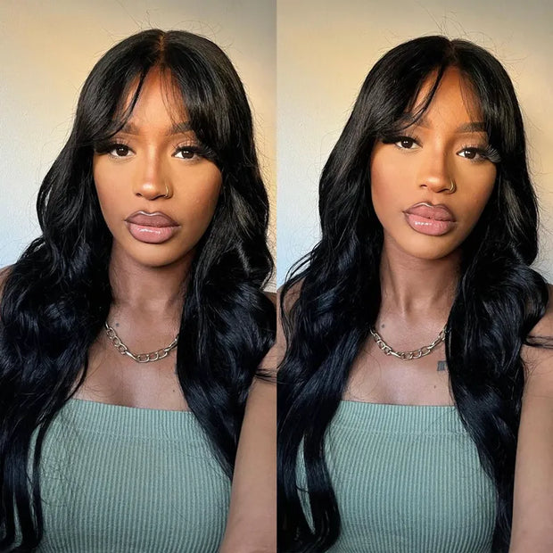 Ashimary Clip In Curtain Bang Hairstyles with Temples Melt Lace Natural Black Human Hair Extension 
