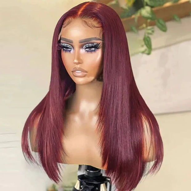 Ashimary Layered Wig Straight Hair 99J Burgundy 13x4 Transparent Lace Frontal Human Hair Wigs