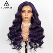 Dark Purple 3D Body Wave 13x4 Transparent Lace Frontal Wig Pre Plucked & Pre curled Human Hair Wig