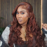 Flash Sale Reddish Brown 13x4 lace Frontal Body Wave Human Hair Pre Plucked Wig