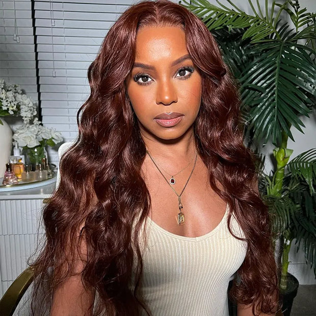 Flash Sale Reddish Brown 13x4 lace Frontal Body Wave Human Hair Pre Plucked Wig