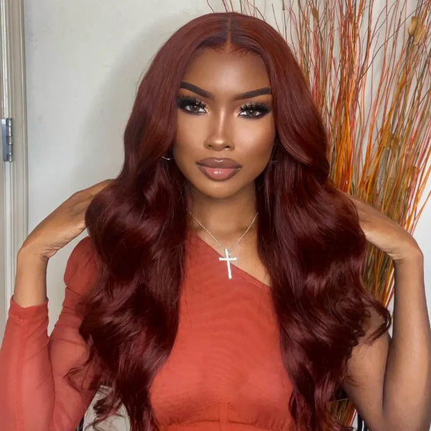 Flash Sale Reddish Brown 5x5 lace Closure Body Wave Human Hair Pre Plucked Wig