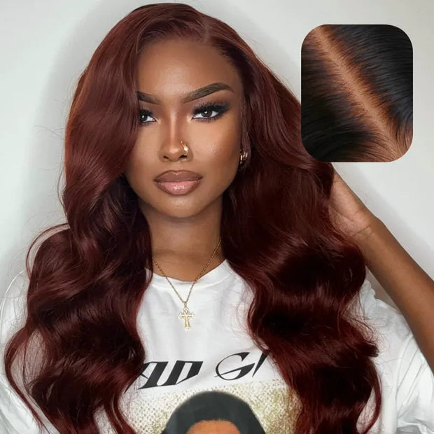 Flash Sale Reddish Brown 5x5 lace Closure Body Wave Human Hair Pre Plucked Wig