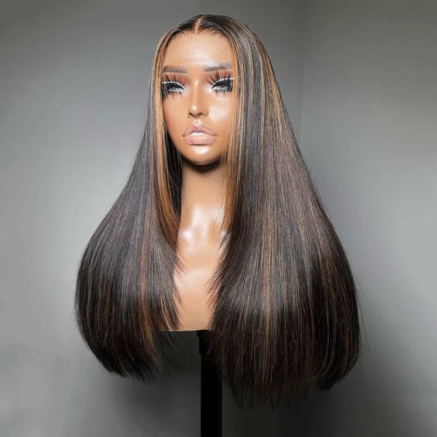 Ashimary Layer Cut 5x5 Transparent Lace Highlight Straight Wig 180% Density