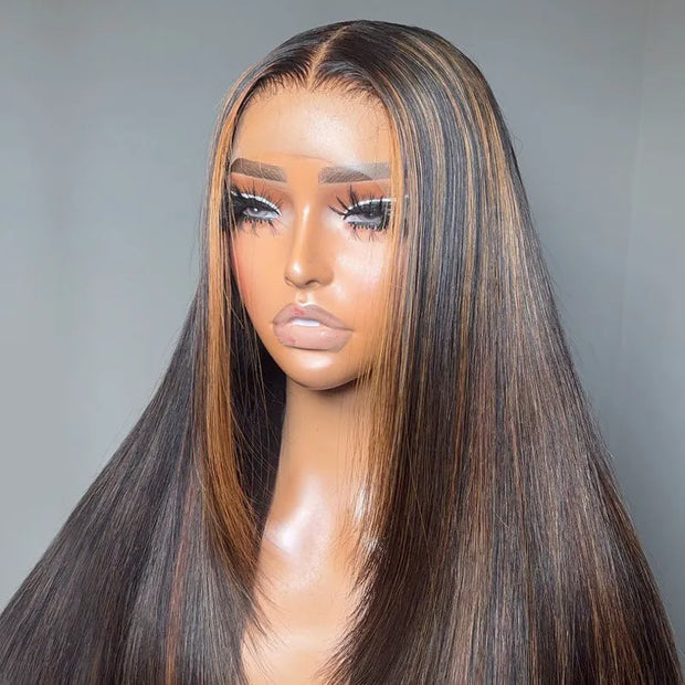 Ashimary Layer Cut 5x5 Transparent Lace Highlight Straight Wig 180% Density