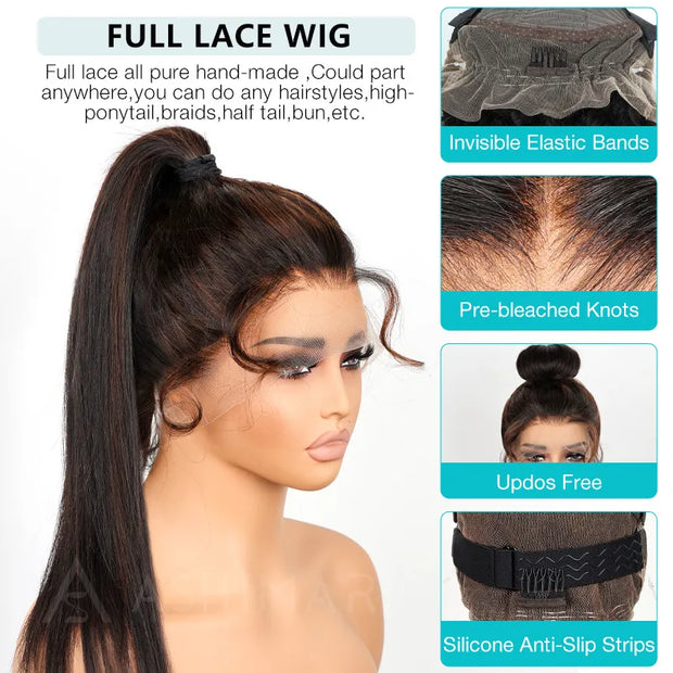 Ashimary highlight straight full lace frontal wig human hair